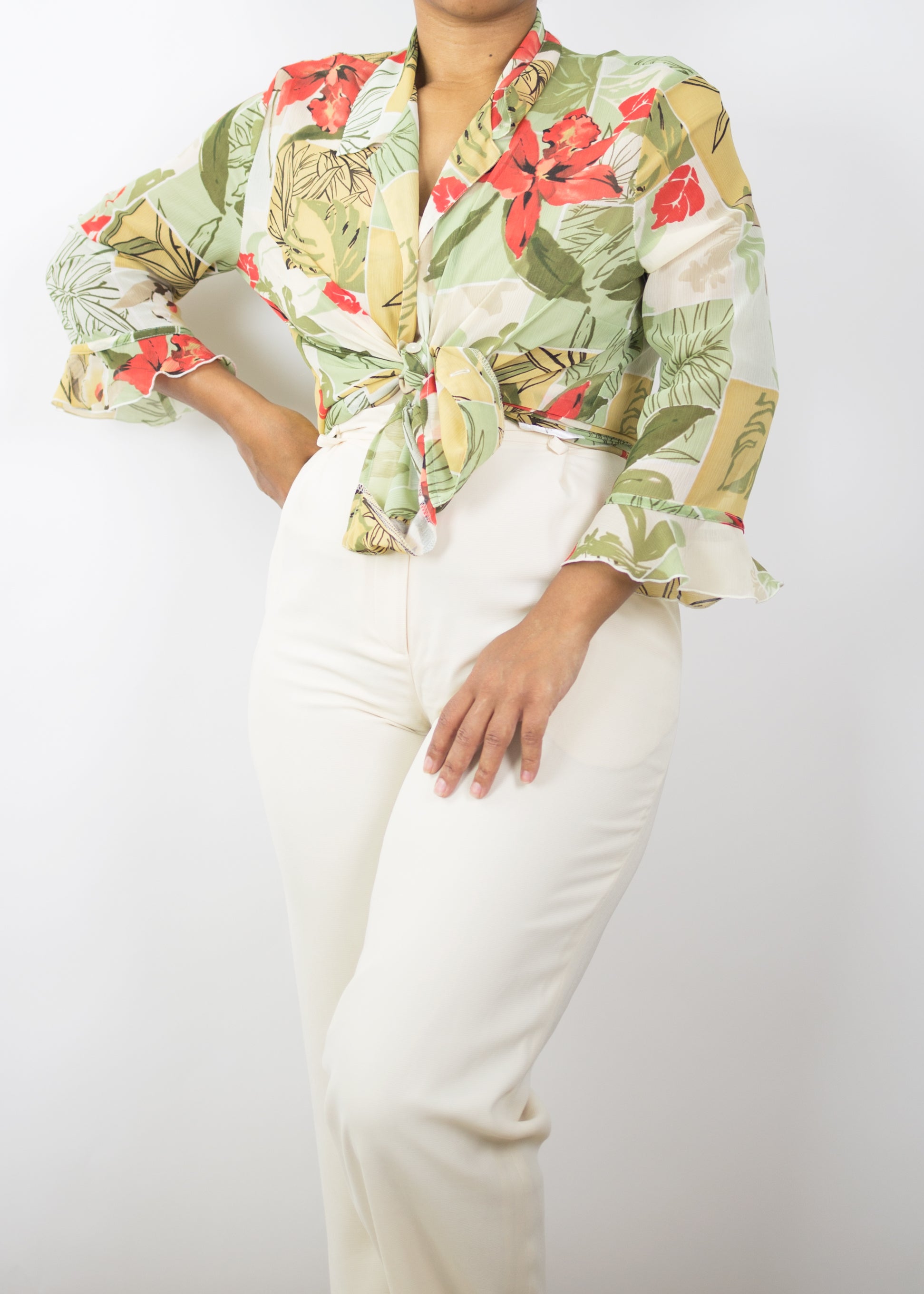 Alfred Dunner Green Floral Button-Up