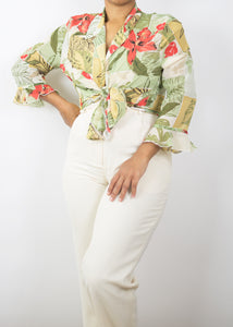 Alfred Dunner Green Floral Button-Up