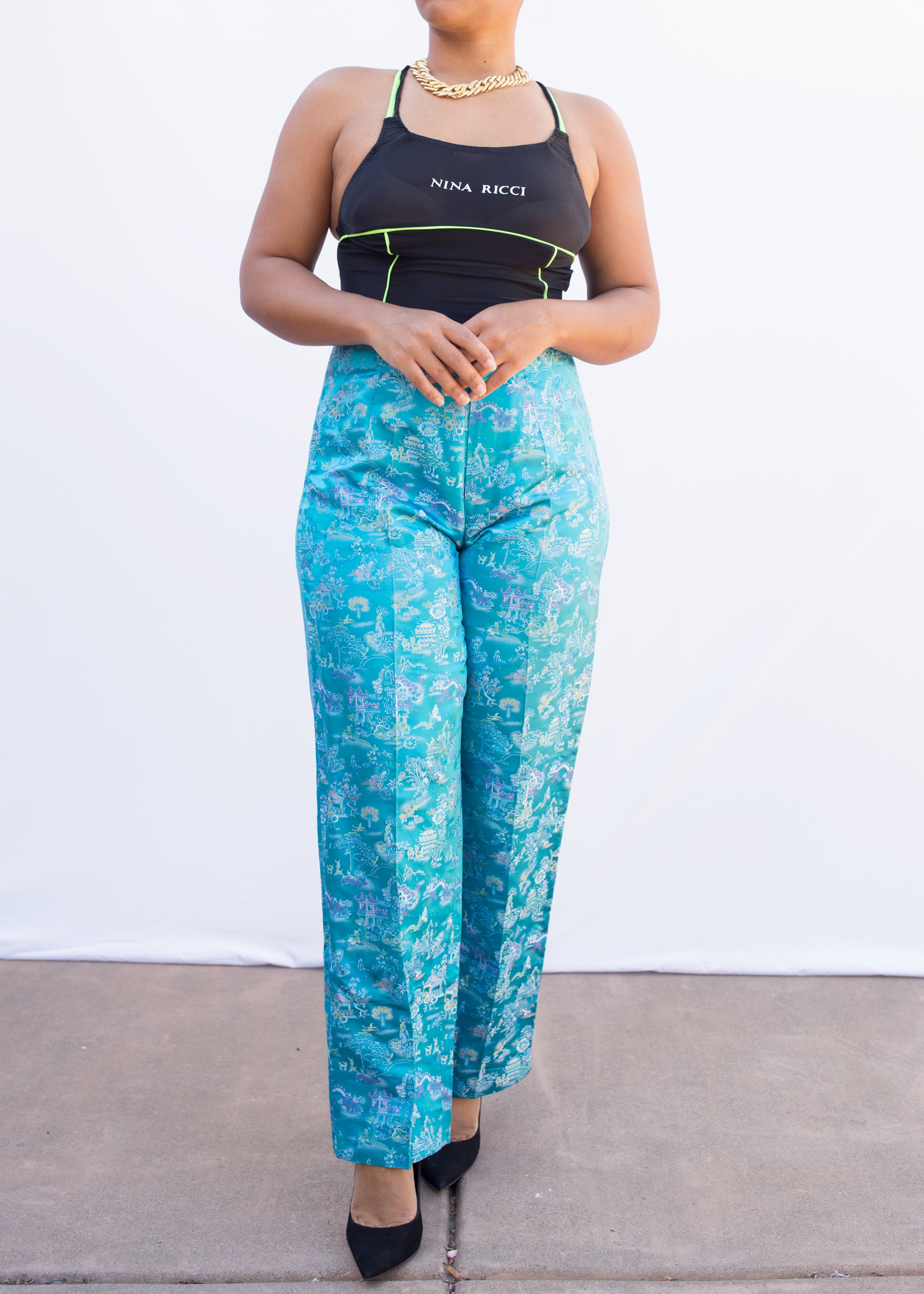 Silk Box Teal Chinese Pants