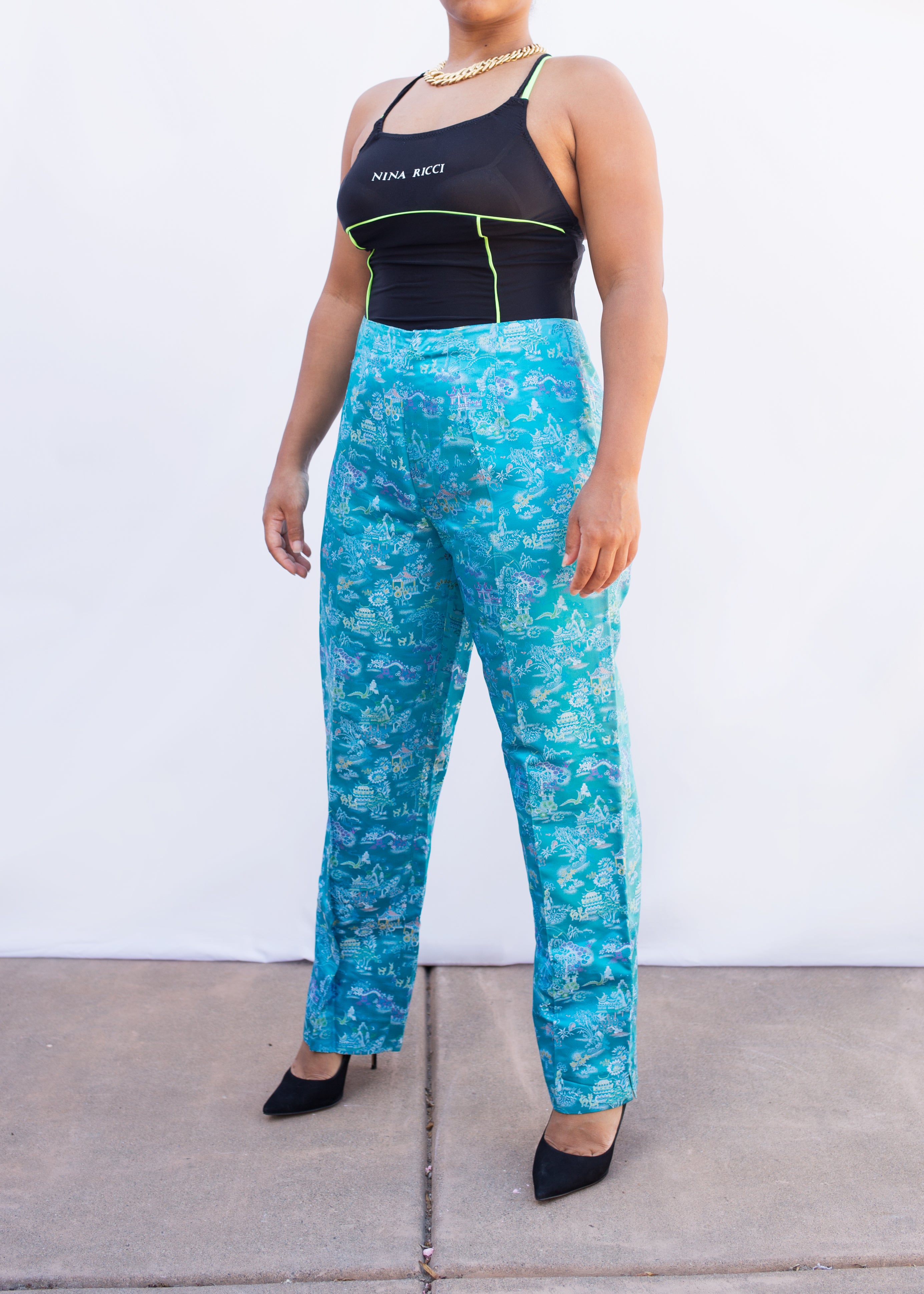 Silk Box Teal Chinese Pants