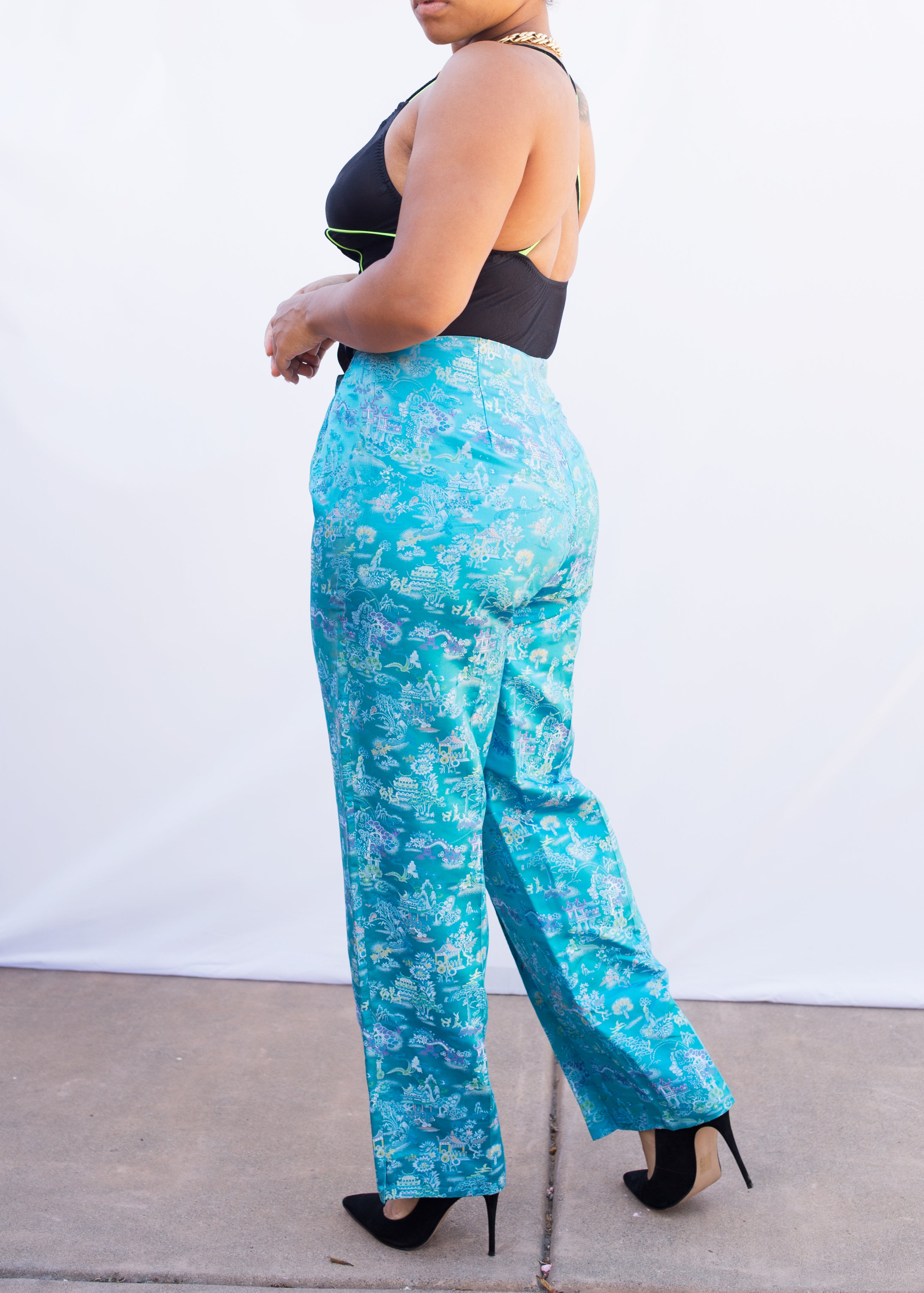 Silk Box Teal Chinese Pants